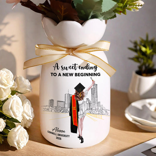 A Sweet Ending To A New Beginning - Personalized Custom Ribbon Tie Flower Vase