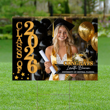 Graduation Glitter Lawn Sign, Graduation Gift - Personalized Graduation Yarn Sign With Stake