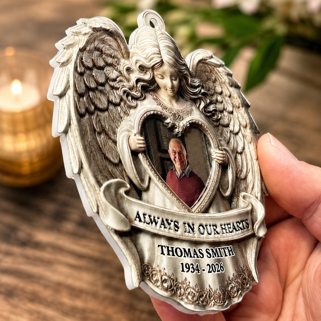 Angel Among Us Upload Photo Memorial - 3D Relief Ornament
