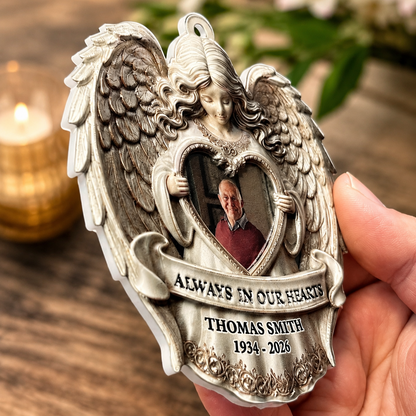 Angel Among Us Upload Photo Memorial - 3D Relief Ornament