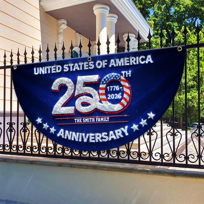 250 Years Of Freedom Glitter Fan Flag - Custom Family Name Non-Pleated Fan Flag