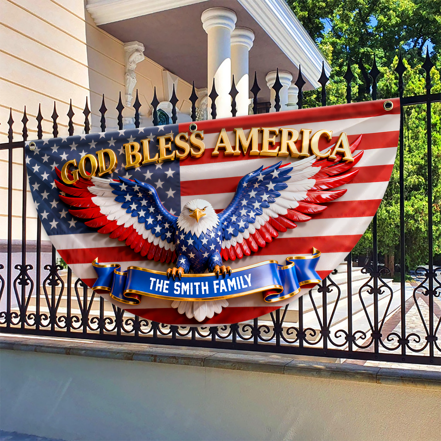 God Bless Our Family 250 Years Of Freedom Glitter Fan Flag - Custom Family Name Non-Pleated Fan Flag