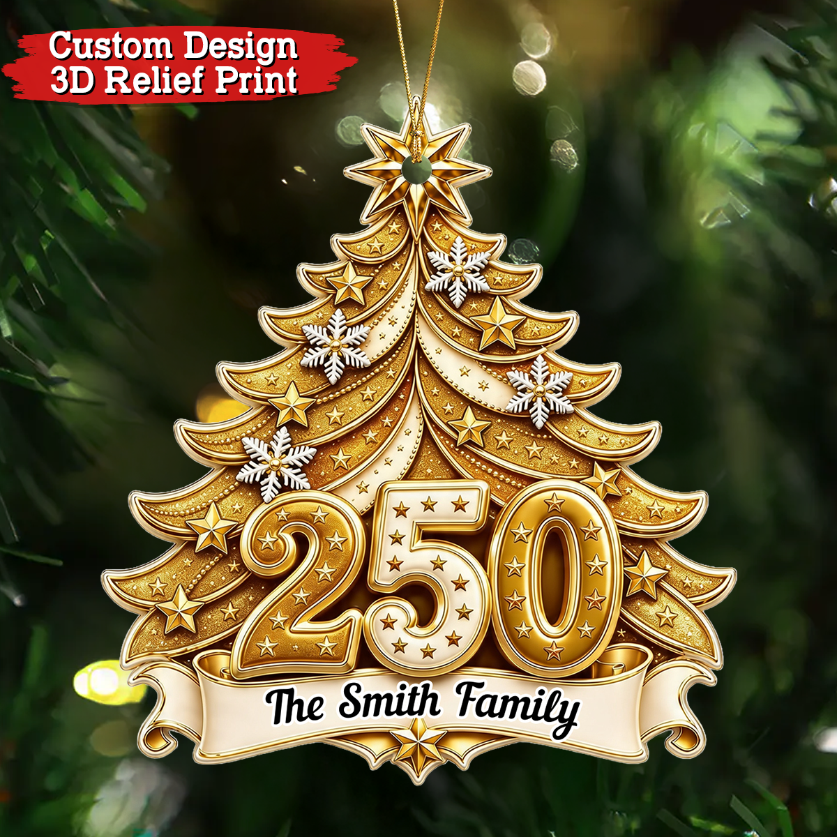 Custom Family Name Personalized 250th America Christmas Ornament - Real 3D Relief Ornament