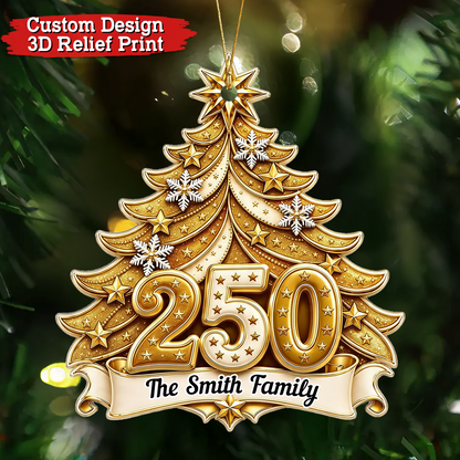 Custom Family Name Personalized 250th America Christmas Ornament - Real 3D Relief Ornament
