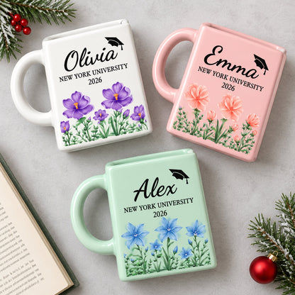 School Name - Unique Graduation Gifts Book Lovers Shaped Mug - Personalized Name Gifts - Best Friend, Christmas & Birthday Friendship Keepsake Gift
