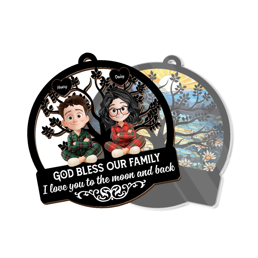 God Bless Our Family Christmas - Personalized Window Hanging Suncatcher Ornament