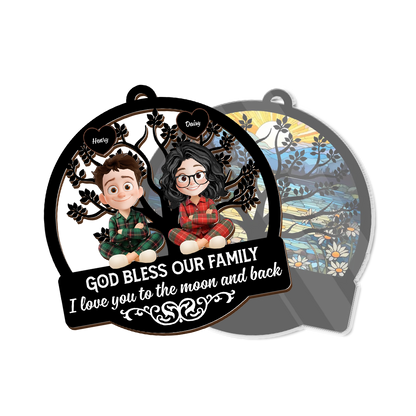 God Bless Our Family Christmas - Personalized Window Hanging Suncatcher Ornament