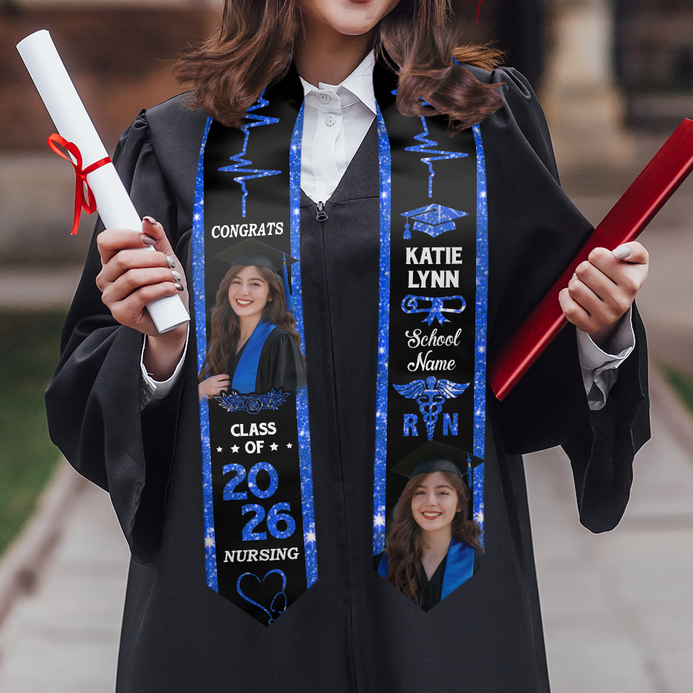 Custom Glitter Heart Beat Class of 2026 Stoles Sash - Personalized Gift For Graduation - Senior Gift