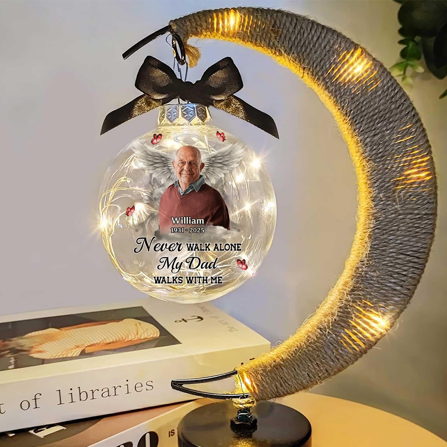 Your Wings Were Ready - Personalized Memorial Moon Led Lamp - Remembrance Gift, Sympathy Gift
