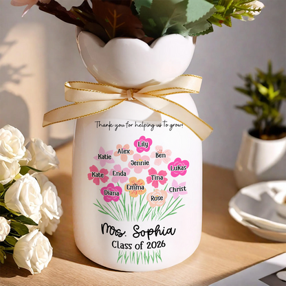 Personalized Teacher Gift - Thank You for Helping Us Grow- Personalized Custom Ribbon Tie Flower Vase