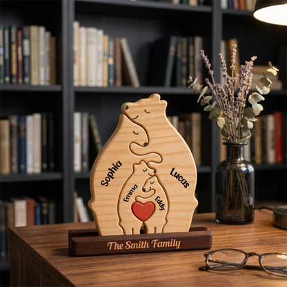 Personalized Bear Family Puzzle - Custom Wooden Name Puzzle
