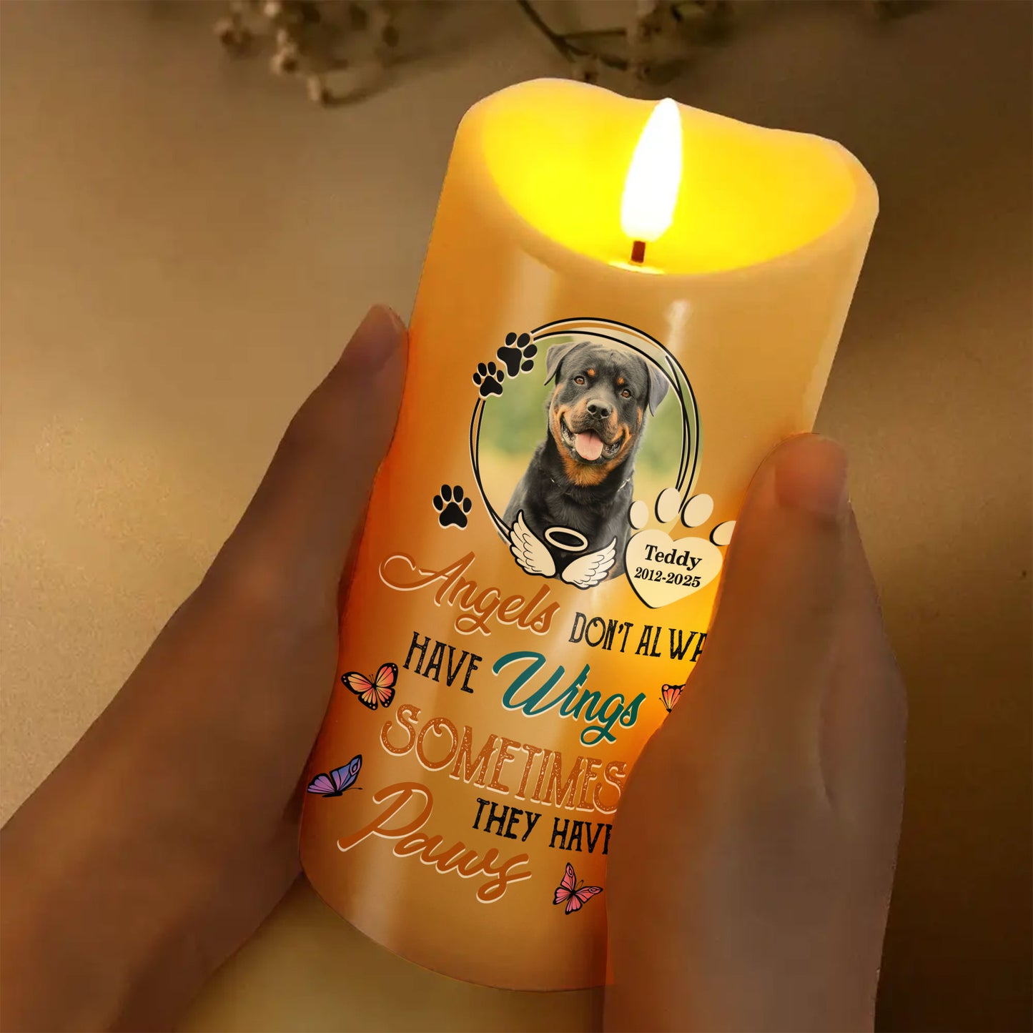 Sometimes Angle Have Paws - Personalized Photo LED Candle