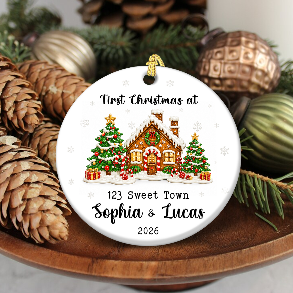 First Christmas At Our New Home Gingerbread House - Real 3D Ceramic Ornament