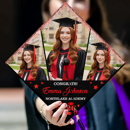 Class Of 2026 Congrats Glitter Cap Topper - Personalized Printed Graduation Cap Topper