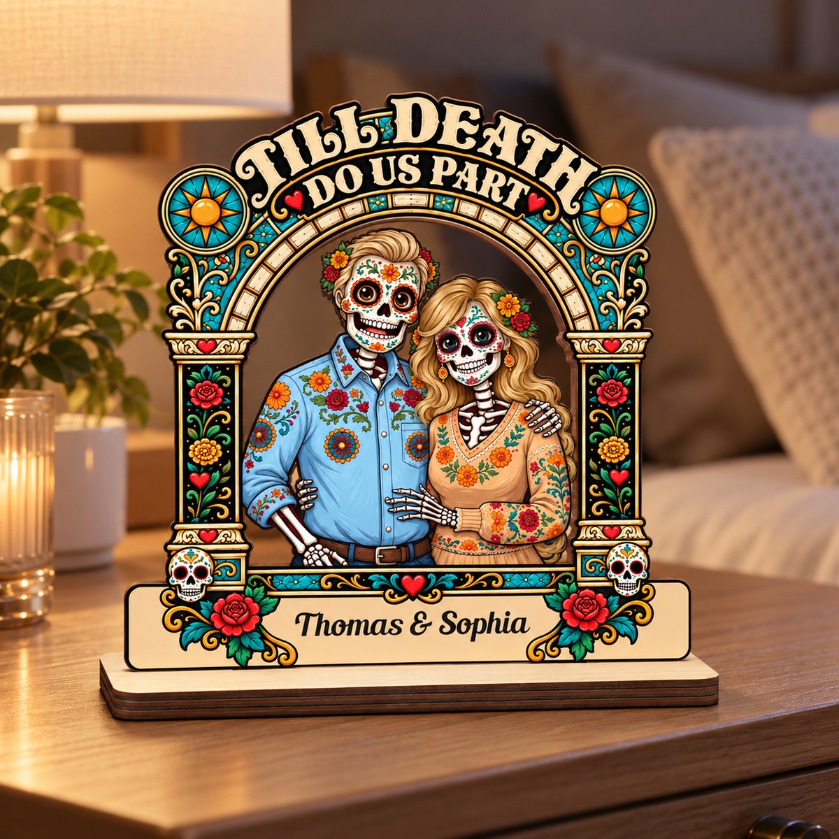 Till Death Do Us Part - Personalized 2-Layer Wood Plaque With Flat Base
