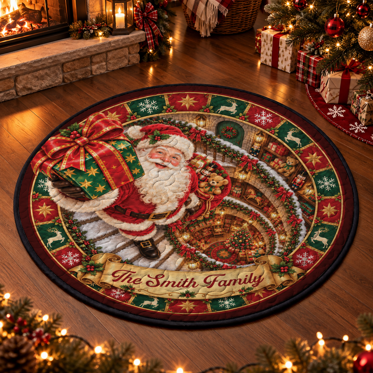 Sweet Holiday Joy Starts Here Family Shaped Doormat - Personalized Christmas Decor 3D Round Rug
