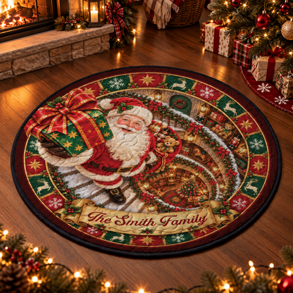 Sweet Holiday Joy Starts Here Family Shaped Doormat - Personalized Christmas Decor 3D Round Rug
