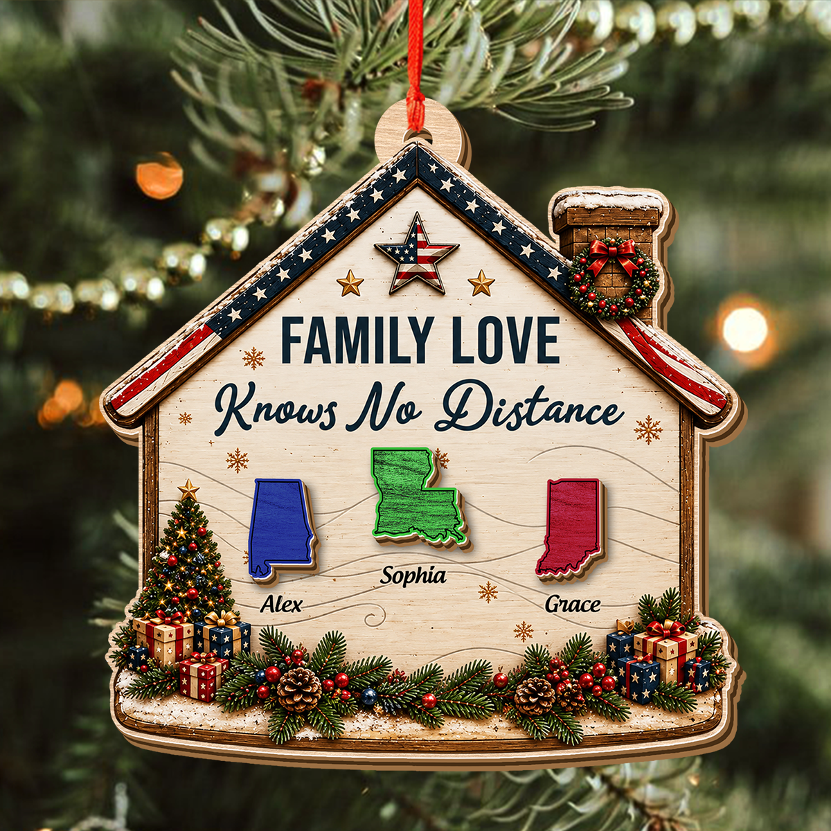 American We Stand  - Custom Shaped 2 Layered Wood Christmas Ornament