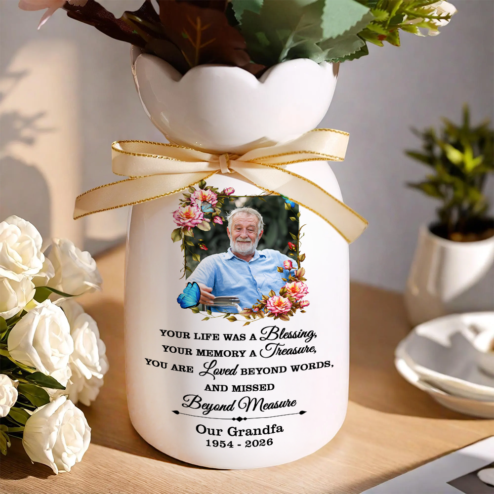 Your Life Was A Blessing Memorial - Personalized Custom Ribbon Tie Flower Vase