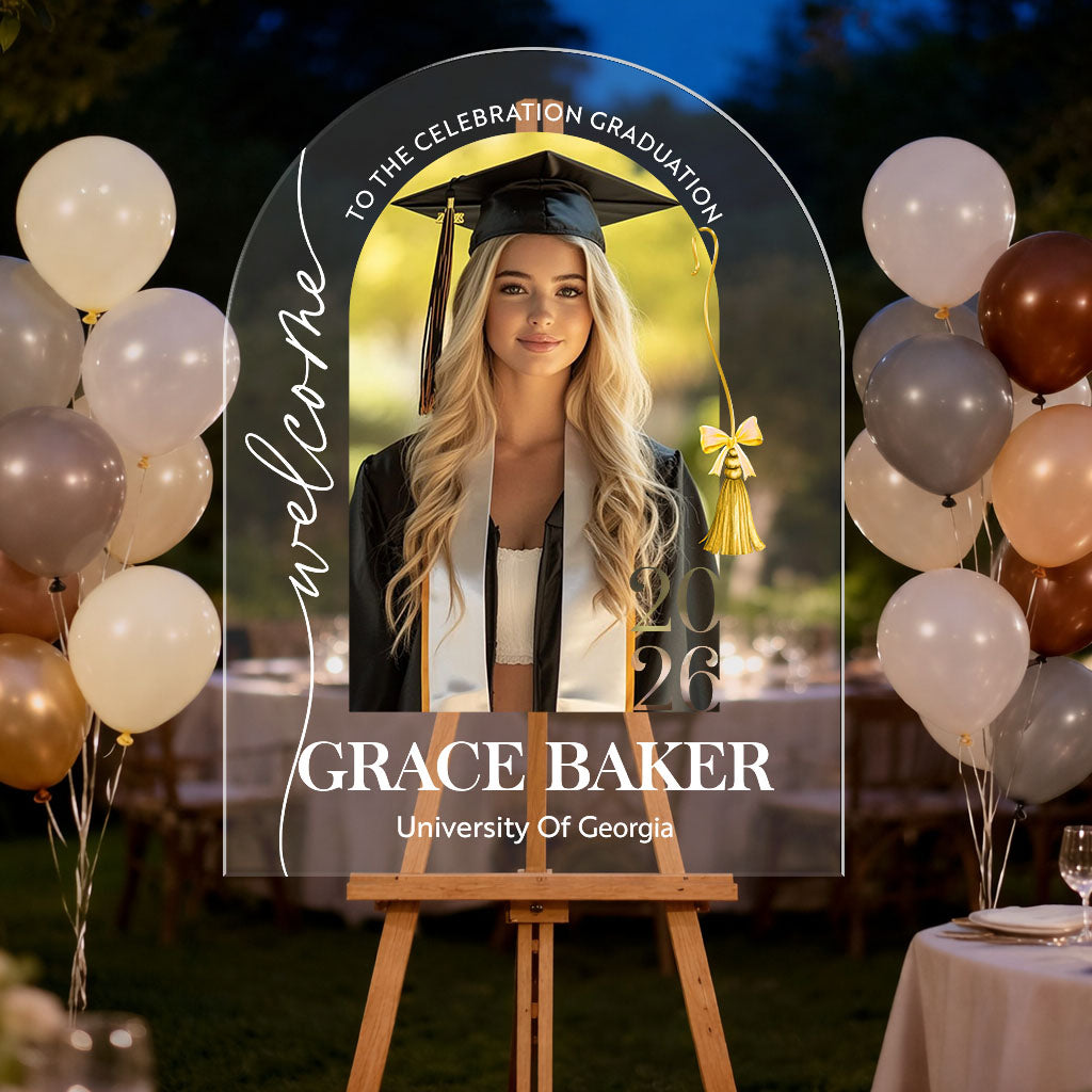 Modern Bow Congrats 2026 Graduation - Personalized Graduation Welcome Sign - Custom Acrylic Celebration Sign