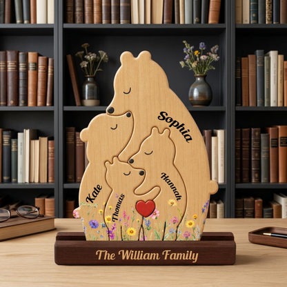 Personalized Single Bear Family Puzzle - Custom Wooden Name Puzzle