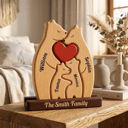 Personalized Christmas Bear Family Puzzle - Custom Wooden Name Puzzle