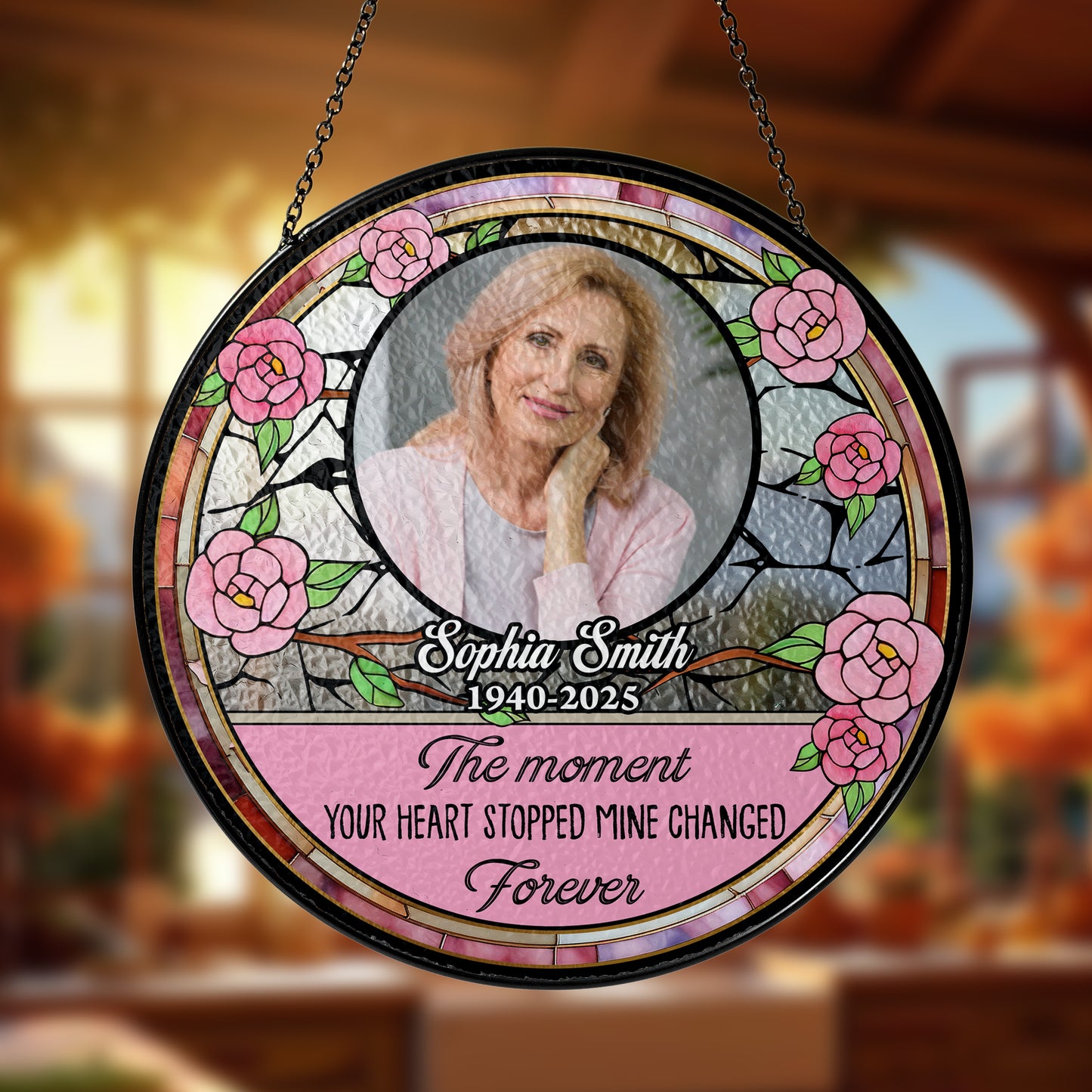 Memorial The Moment Your Heart Stopped - Personalized Photo Stained Glass Window Hanging Suncatcher
