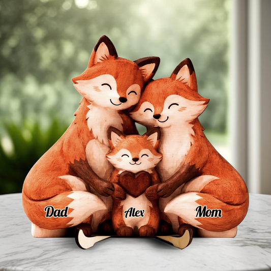 Foxies Family Wooden - Personalized Wooden Sign - Personalized 3-Layered Wooden Plaque