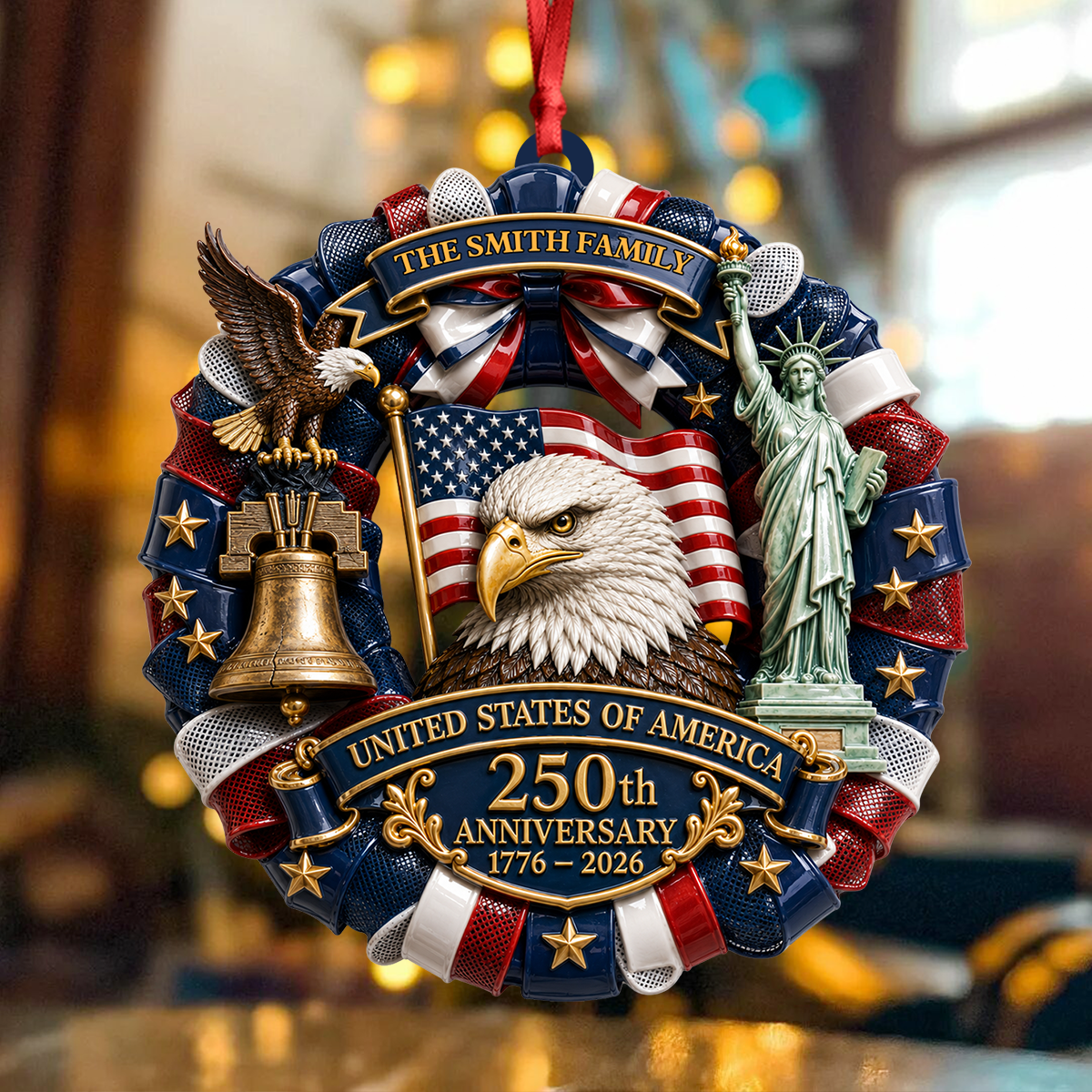 Custom Family Name Eagle Personalized 250th America  - Real 3D Relief Ornament