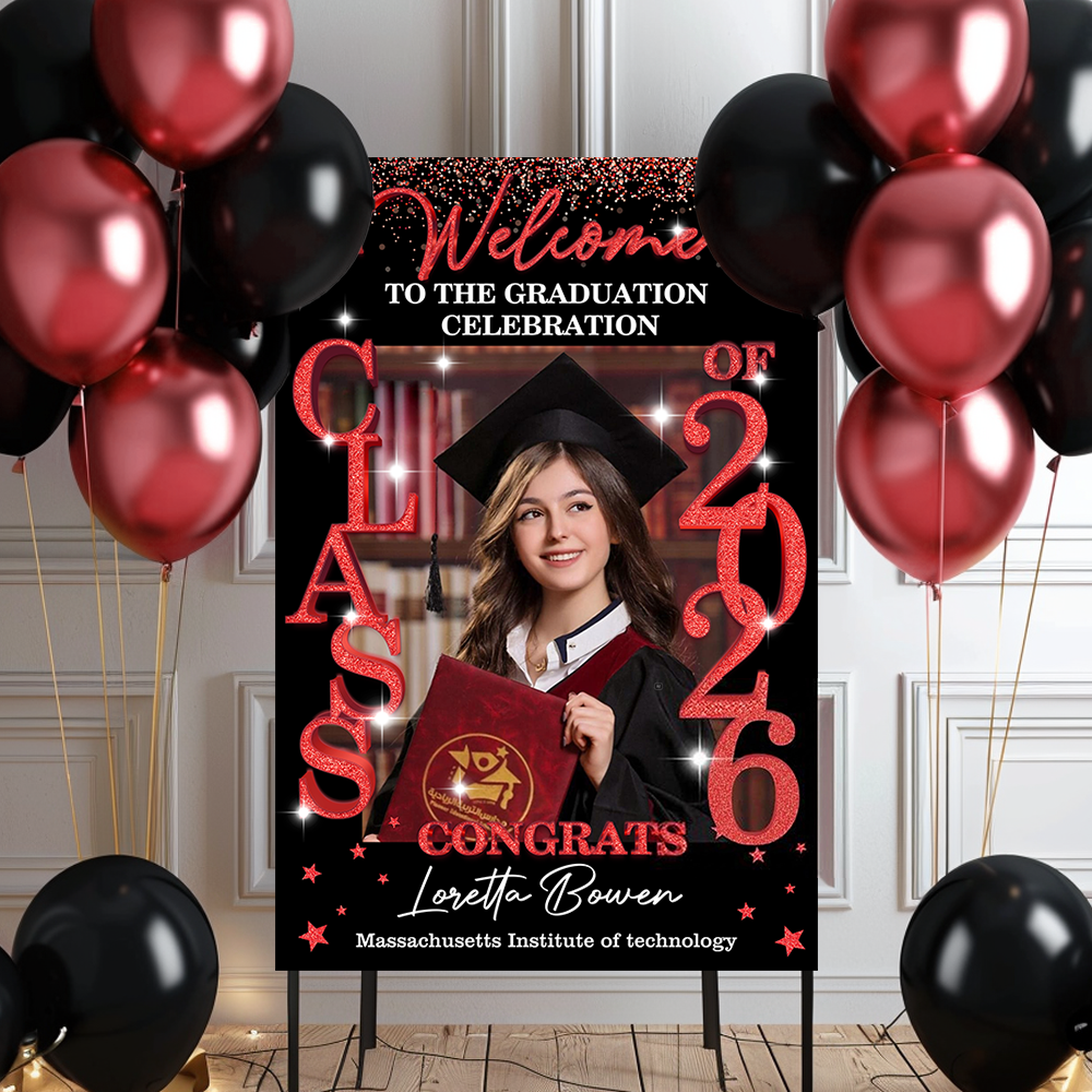 Class Of 2026 Glitter Graduation Welcome Sign - Custom Photo Welcome Sign