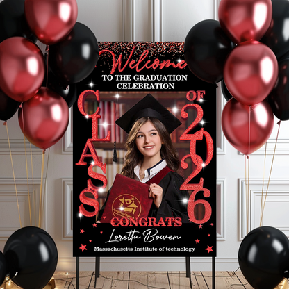 Class Of 2026 Glitter Graduation Welcome Sign - Custom Photo Welcome Sign