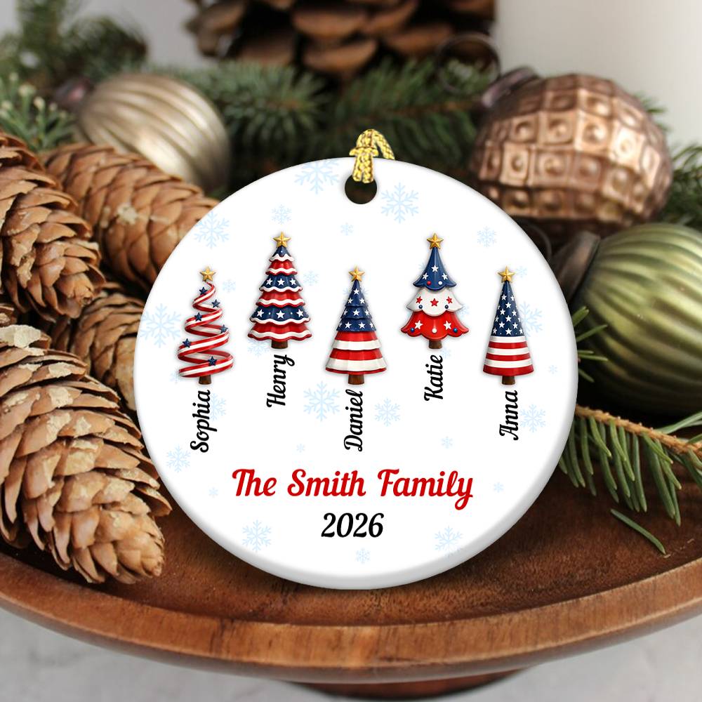 America 250 Christmas Ornament with Family Names - Real 3D Ceramic Ornament