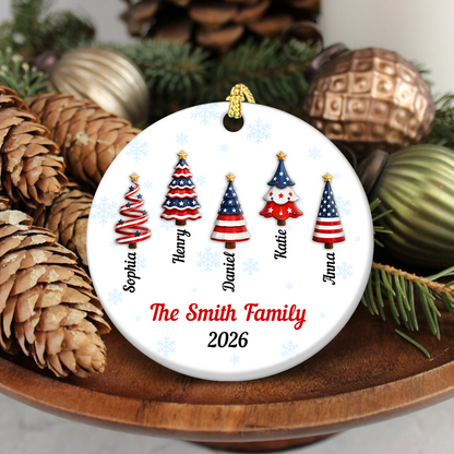 America 250 Christmas Ornament with Family Names - Real 3D Ceramic Ornament