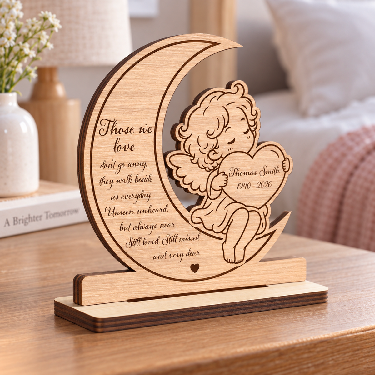 Memorial Angel - Personalized 2-Layer Wood Plaque With Flat Base