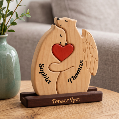 Personalized Christmas Bear Family Puzzle - Memorial Gift - Custom Wooden Name Puzzle