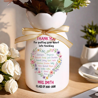 Personalized Teacher Gift from Class Watercolor Heart - Personalized Custom Ribbon Tie Flower Vase
