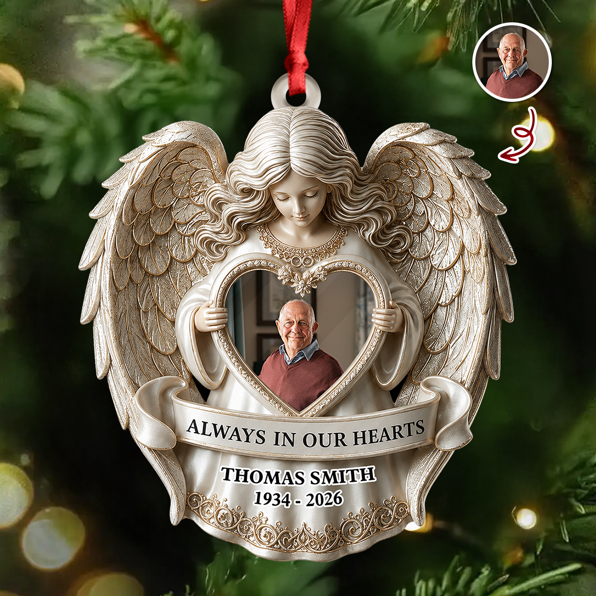 Angel Among Us Upload Photo Memorial - 3D Relief Ornament