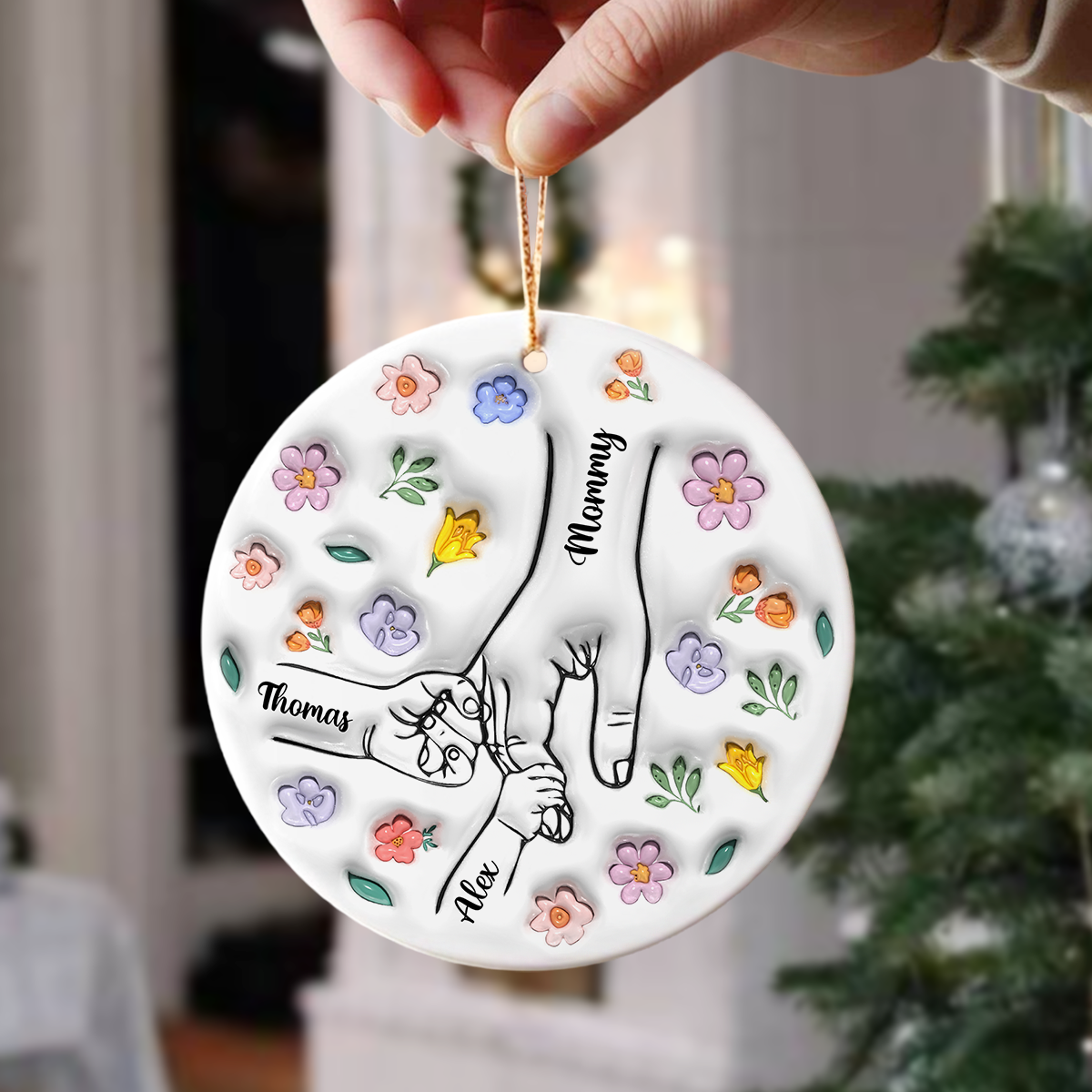 Holding Hand Family - Personalized Custom Ceramic Ornament 3D Effect
