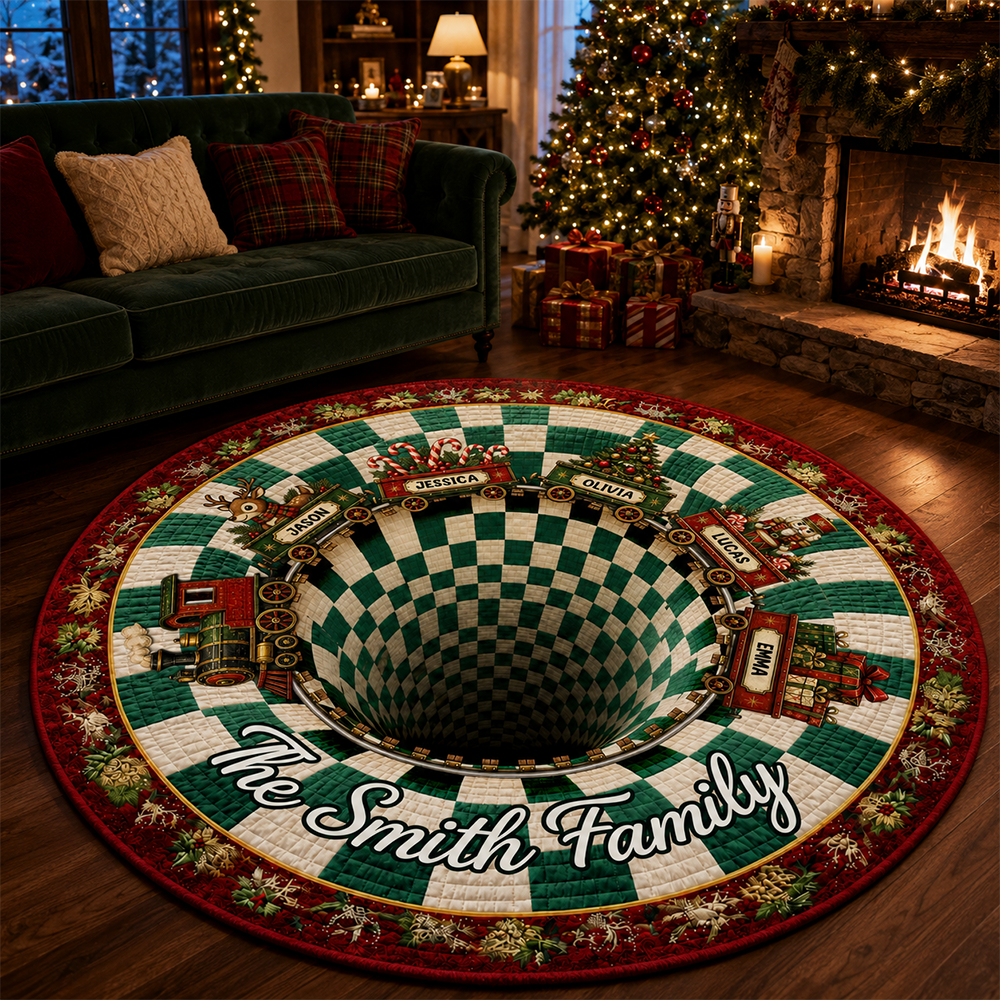 Christmas Santa Sleigh Vortex Shaped Doormat - Personalized Christmas Decor 3D Round Rug