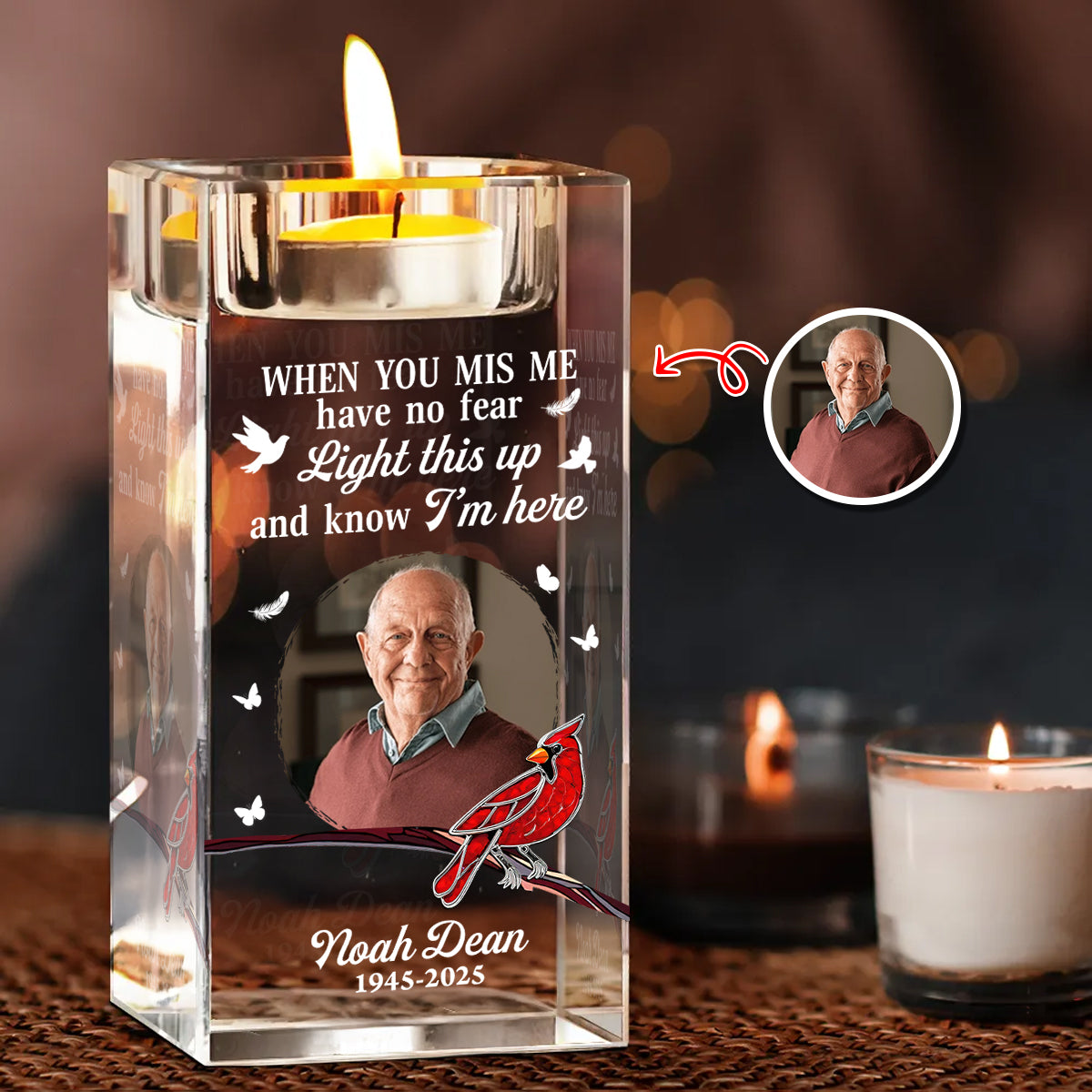 I Miss You - Personalized Crystal Candle Holder