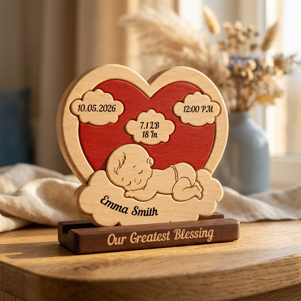 Personalized Baby New Born Cloud Puzzle - Custom Premium Wooden Name Puzzle - Christmas Gifts - New Mom New Dad