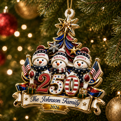 America 250 Snowman Family Christmas - Real 3D Relief Ornament 2