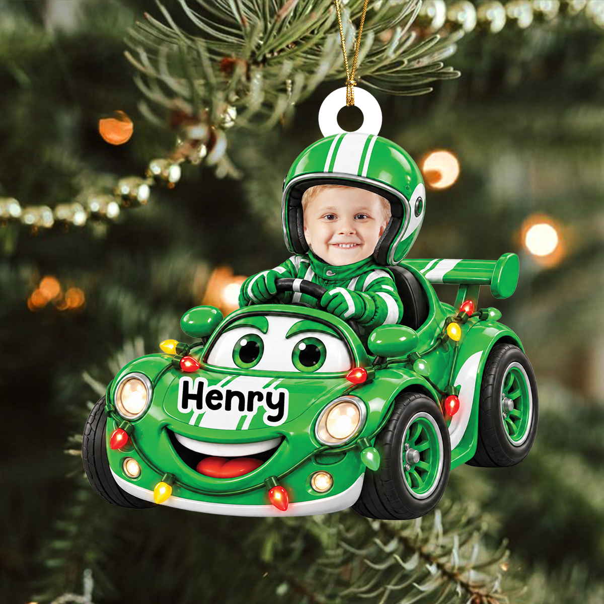 Racing Car Photo Ornament - Personalized Christmas Gifts for Kids - Real 3D Relief Ornament