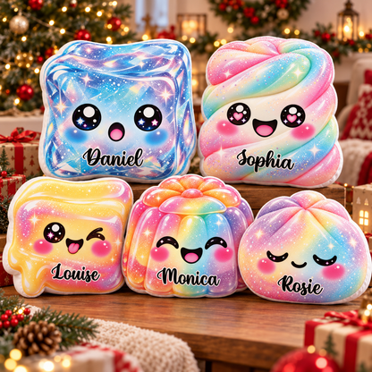 Rainbow Squishy Character Custom Shaped Pillow - Personalized Custom Pillow - Gifts for Kids