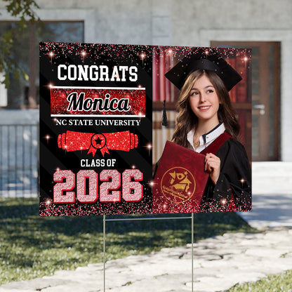 Class Of 2026 Glitter Lawn Sign, Graduation Gift - Personalized Graduation Yarn Sign With Stake