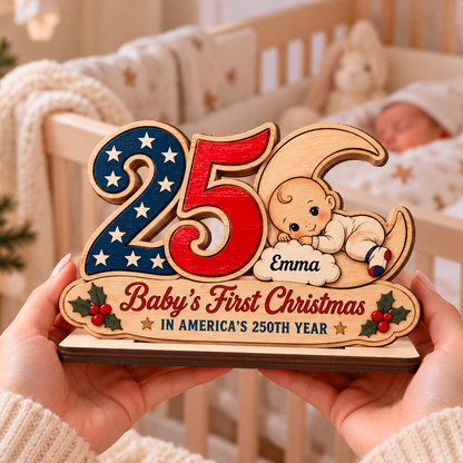 Little Baby First Christmas - Personalized 2-Layer Wood Plaque With Flat Base
