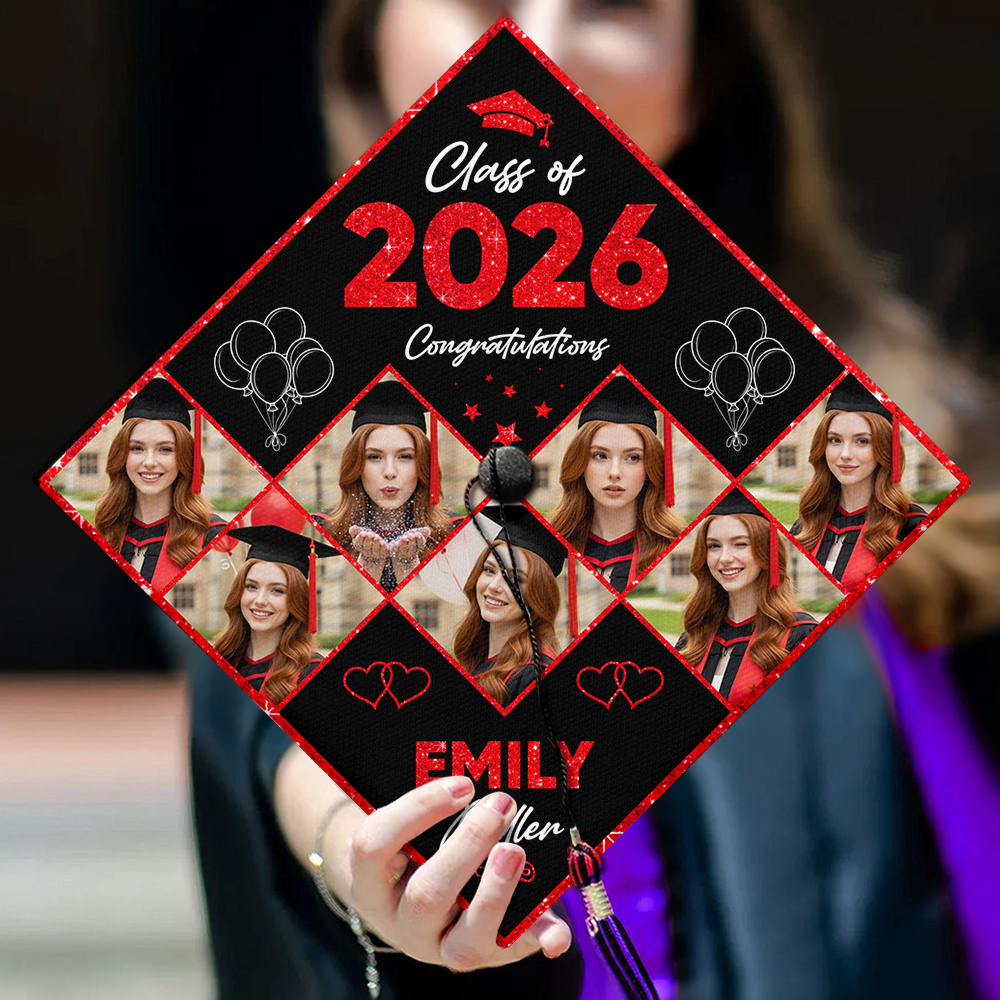 Class Of 2026 Photo Congrats Glitter Cap Topper - Personalized Printed Graduation Cap Topper