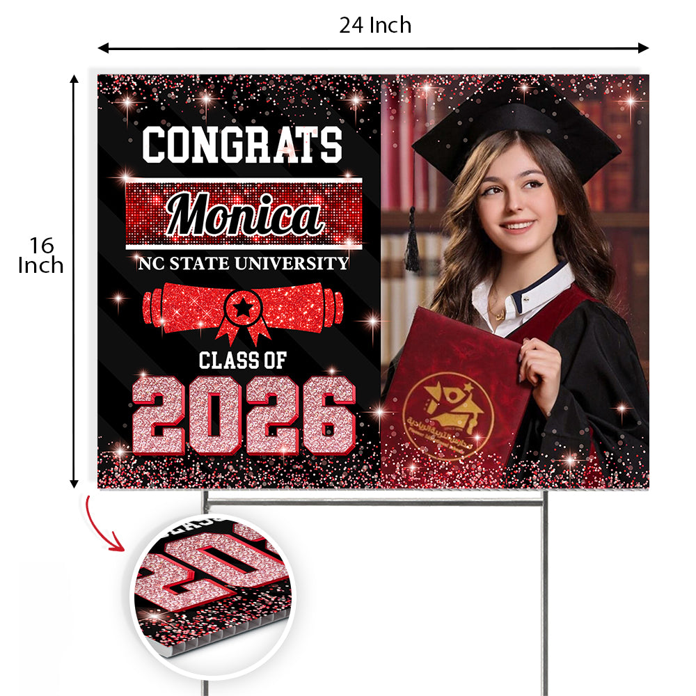 Class Of 2026 Glitter Lawn Sign, Graduation Gift - Personalized Graduation Yarn Sign With Stake