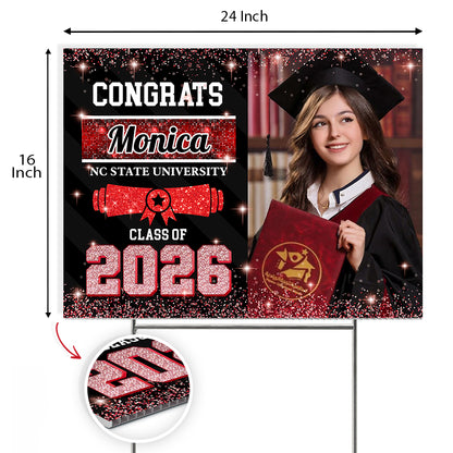 Class Of 2026 Glitter Lawn Sign, Graduation Gift - Personalized Graduation Yarn Sign With Stake