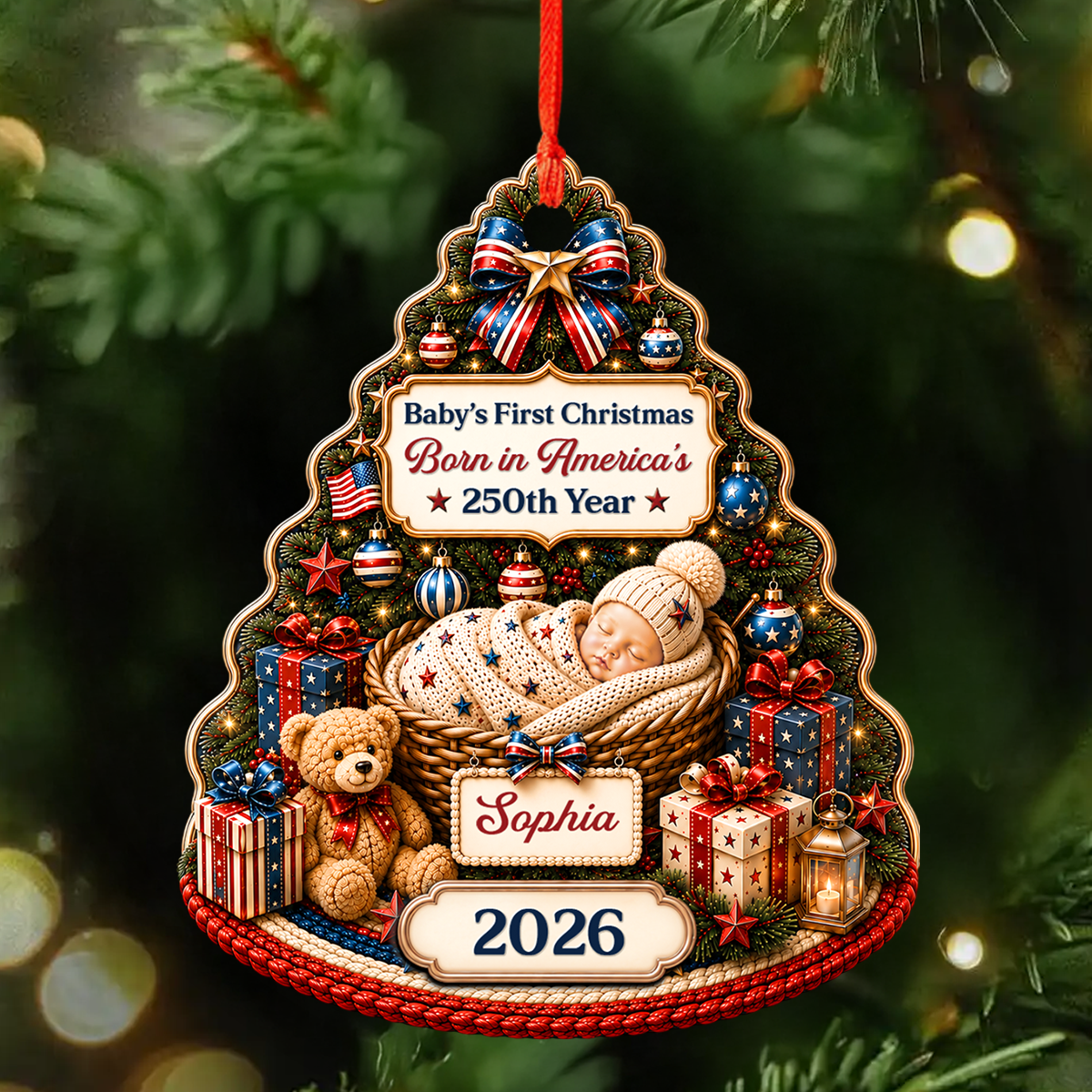 Our Patriotic Little Miracle Baby New Parents - Real 3D Relief Ornament 2